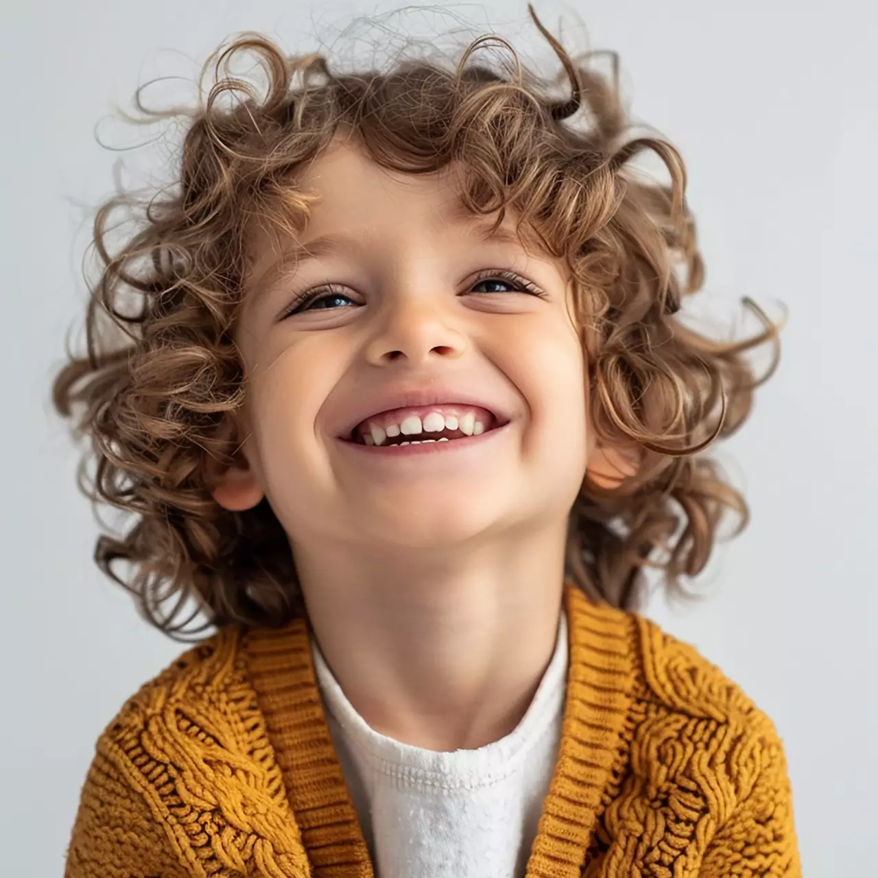 Portrait souriant d'un jeune enfant aux cheveux bouclés